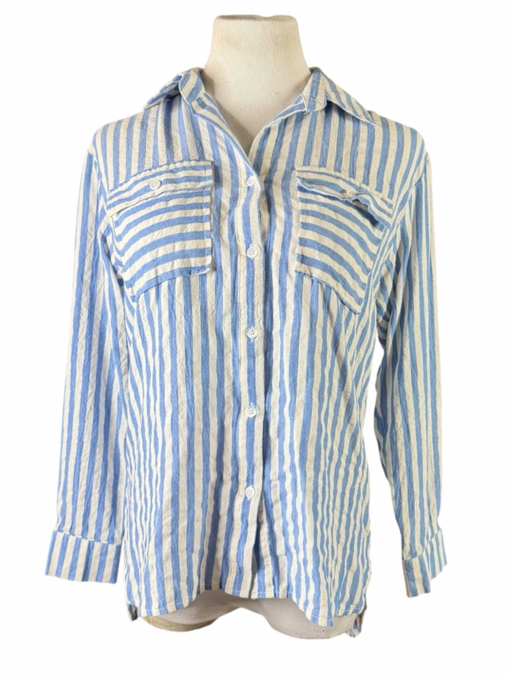 Boutique RSWO Blue & White Stripe Long Sleeve Button Down - Size Small - Picture 2 of 16